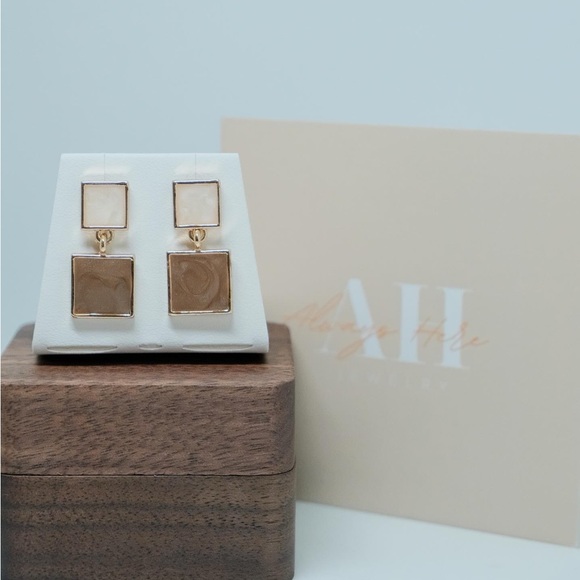 Two-Tone Square Drop Earrings - Picture 2 of 3